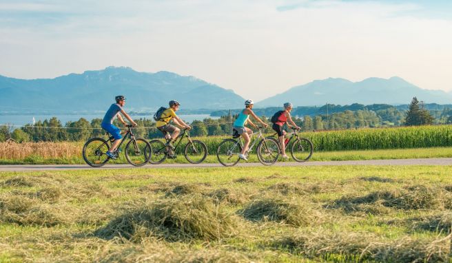 Die Region rund um den Chiemsee bietet sich an für Radtouren mit Alpenpanorama. 