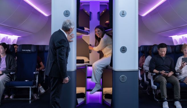 Erinnert ein wenig an Jugendherberge - so soll das «Economy Skynest» aussehen. Erinnert ein wenig an Jugendherberge - so soll das «Economy Skynest» aussehen.