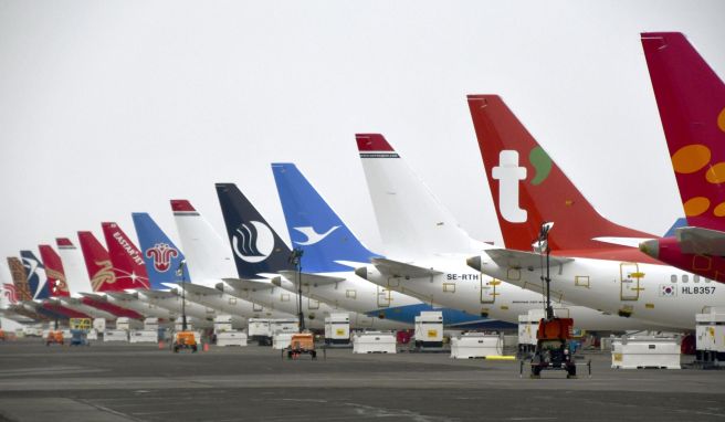 Flugzeuge stehen auf einem Flughafen im US-Bundesstaat Washington. Nach einer schweren Computerpanne hat die US-Flugaufsichtsbehörde FAA die Fluglinien angewiesen, dass alle Inlandsflüge am Boden bleiben müssen.
