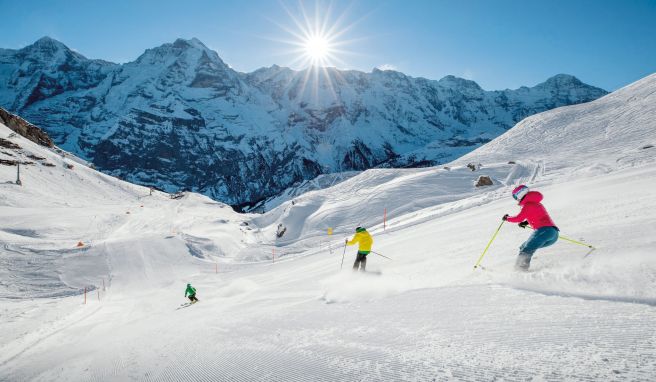 Abfahrt vom Schilthorn: Das Skigebiet Mürren liegt im Berner Oberland. 