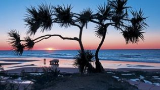Die Sandinsel Fraser Island gehört zu einem Nationalpark - trotzdem darf man mit dem Auto ans Wasser fahren. ##Foto: Tourism Queensland/dpa/tmn Die Sandinsel Fraser Island gehört zu einem Nationalpark - trotzdem darf man mit dem Auto ans Wasser fahren.