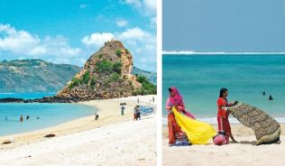 Noch geht es am Strand von Kuta auf Balis Nachbarinsel Lombok friedlich zu.##Foto: Welt-Atlas.de Noch geht es am Strand von Kuta auf Balis Nachbarinsel Lombok friedlich zu.