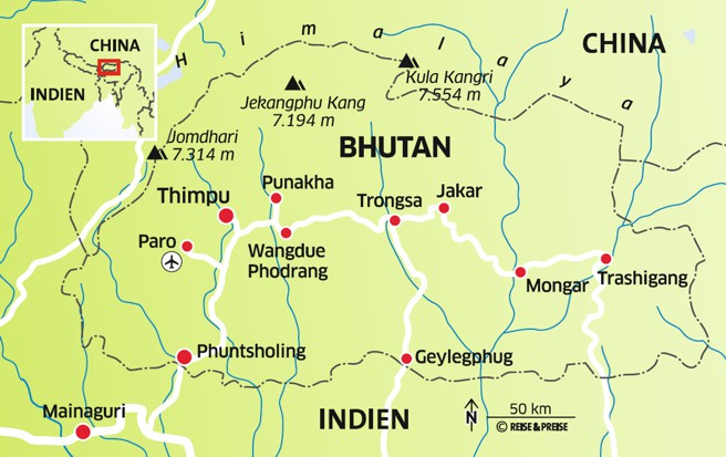Landkarte Bhutan, Foto: rp Landkarte Bhutan