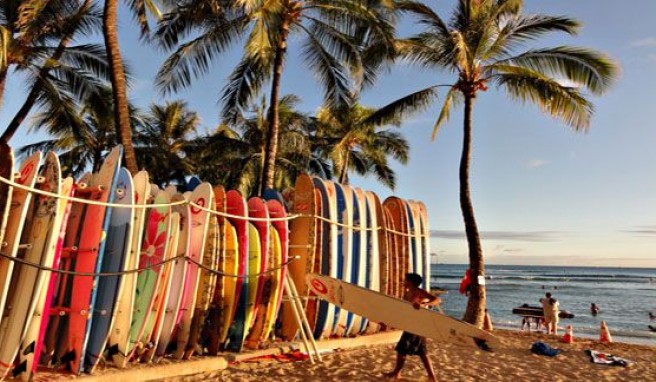 Waikiki Beach in Honululu, Surferparadies und Traumstrand auf Hawaii