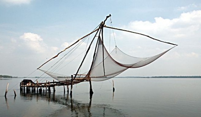 Fischernetze bie Kochi in Kerala, Indien