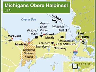 Bei Michigans Oberer Halbinsel treffen der Superior-, der Michigan- und der Huronsee aufeinander