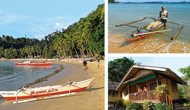 Vom Dschungel umrahmt: der kleine Strandort Port Barton an der Westküste der Insel Palawan auf den Philippinen.