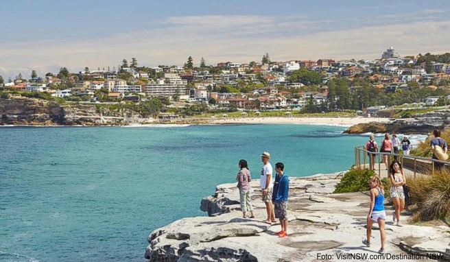 Für Aktive: Spaziergänger auf dem Panoramaweg von Bondi nach Bronte genießen die Aussicht aufs Meer