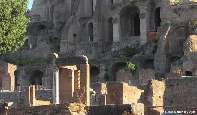 Forum Romanum. Wegen der Corona-Vorsorge darf nur einer von vielen Eingängen benutzt werden. Die Zahl der verkauften Eintrittstickets wurde deutlich runtergeschraubt